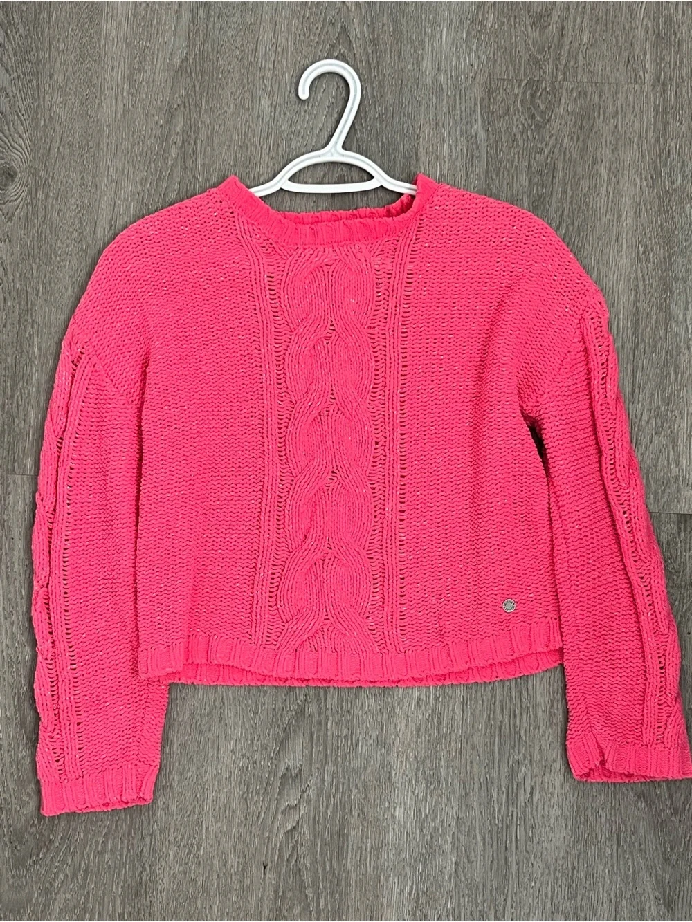 Justice Girls Chenille Cable Knit Sweater  Large 12/14 Hot Pink Cozy Fall Winter
